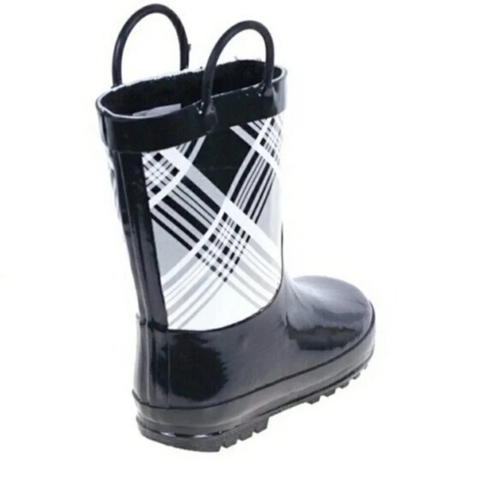 Kids Rainboots, Faux Fur Lined Rain Boots, k-1560, Black Plaid, Size 13